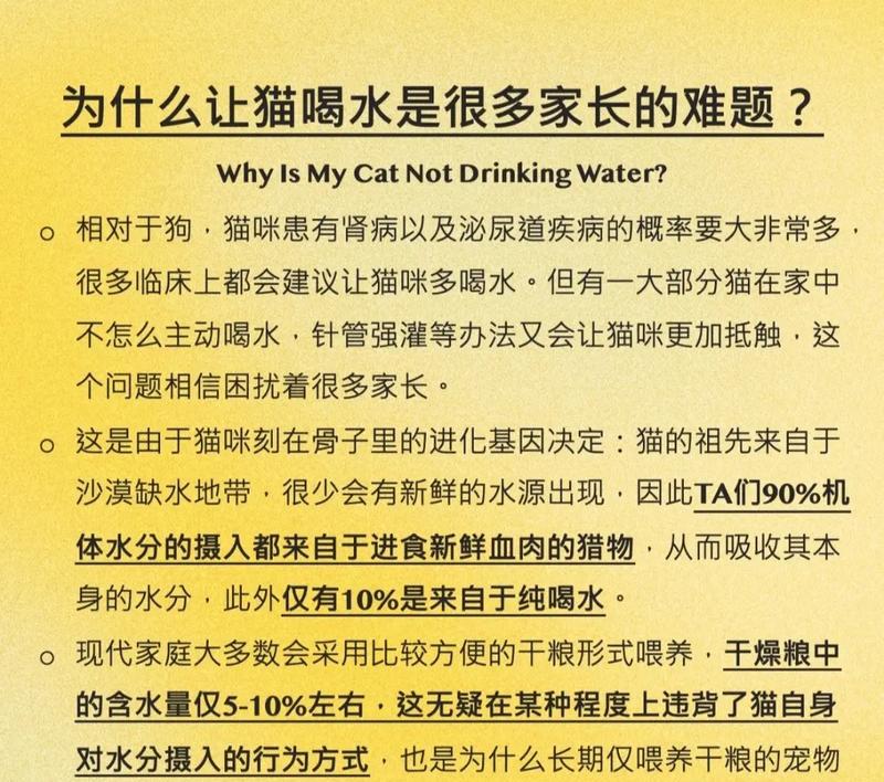 猫咪的水量需求和判断缺水的方法（每日饮水量、缺水症状和应对方法）